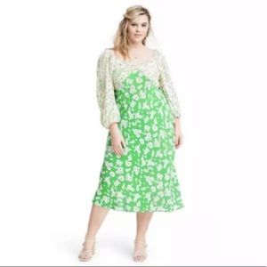 Rixo For Target Dress Size 28W/30W Daisy Long Sleeve Swing Dress Green White NWT